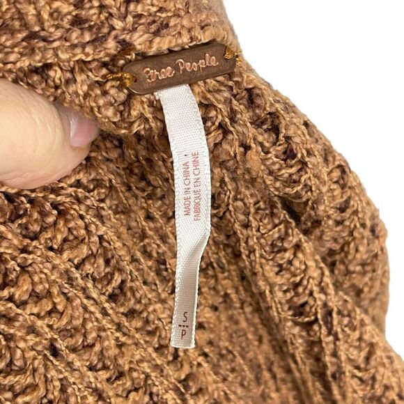 Free People On Your Side Pullover Sweater Small Cable Knit Brown Boxy Cropped - Picture 13 of 16